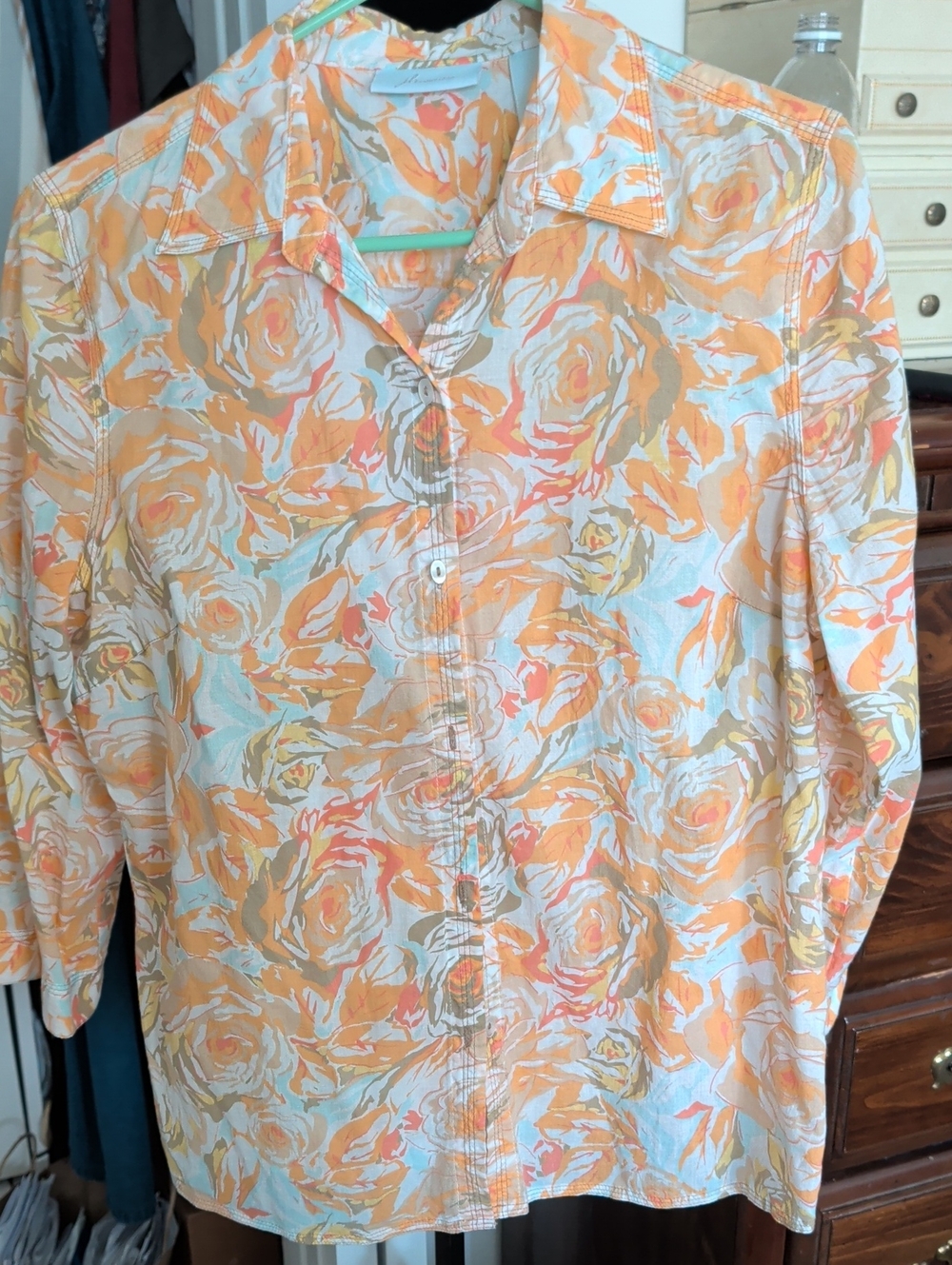 Vintage JH Collectibles Orange, Light Blue & Pink Floral Button-Down Shirt